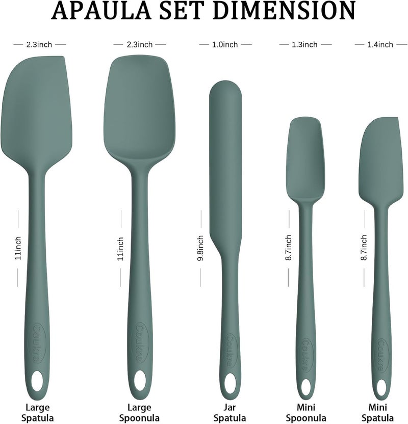 Coukre Silicone Spatula Set of 5,High Temperature Resistant, Food Grade Silicone, Dishwasher Safe, for Baking, Cooking (Pure Dark Green) - Image 2